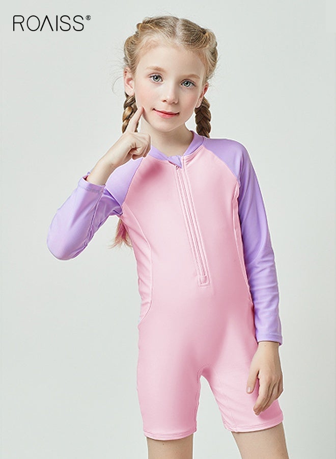 roaiss Kids One Piece Rash Guard Swimsuit, Stylish Short-sleeved Wetsuit, Zipper Shorty Wetsuits, UPF 50+ Sun Protection Swimsuits for Diving, Surfing and Swim Lessons, Made of Comfortable Elastic Fabric, Suitable for Various Water Sports  - Image 2
