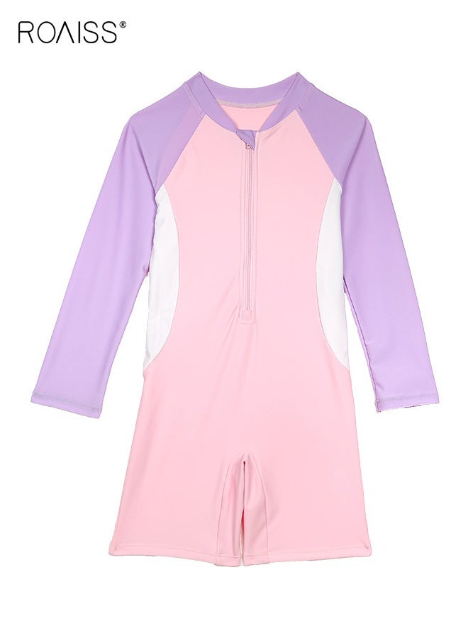 roaiss Kids One Piece Rash Guard Swimsuit, Stylish Short-sleeved Wetsuit, Zipper Shorty Wetsuits, UPF 50+ Sun Protection Swimsuits for Diving, Surfing and Swim Lessons, Made of Comfortable Elastic Fabric, Suitable for Various Water Sports  - Image 1