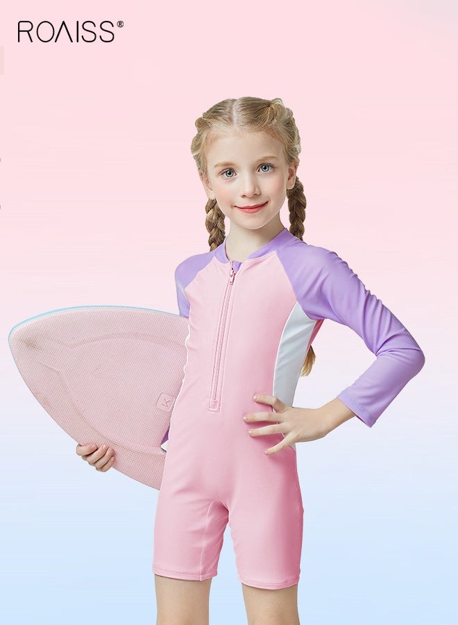 roaiss Kids One Piece Rash Guard Swimsuit, Stylish Short-sleeved Wetsuit, Zipper Shorty Wetsuits, UPF 50+ Sun Protection Swimsuits for Diving, Surfing and Swim Lessons, Made of Comfortable Elastic Fabric, Suitable for Various Water Sports  - Image 4