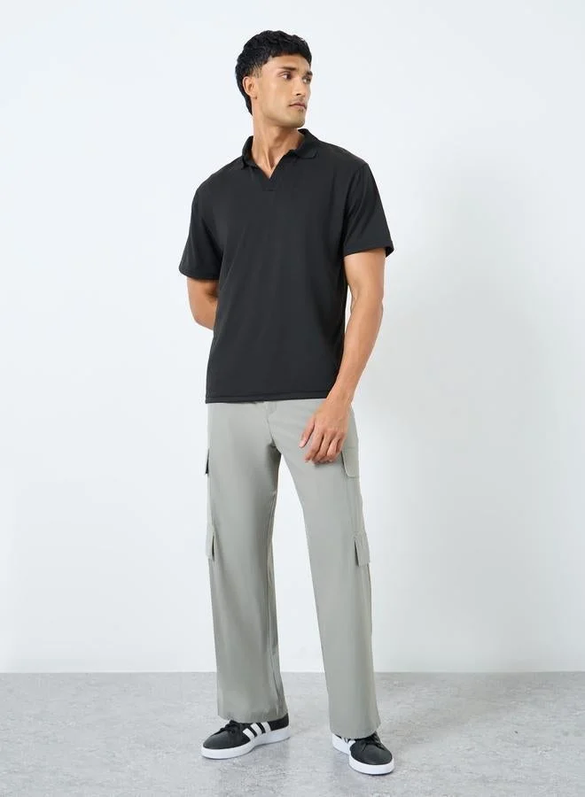 Styli Styli Men Black Open Collar Regular Fit Polo