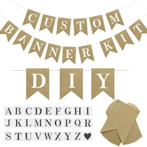 YUNSHANGMO DIY Brown Banner Set, Personalized Banner Party Decorations Supplies Custom Signs, Handwriting Banners Include 26 Letters Stencil - Image 1