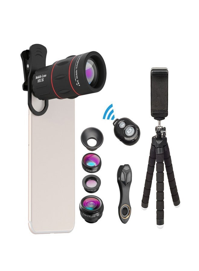 APEXEL APL-T18XBZJ5 Telephoto 4 in 1 Cellphone Lens Universal Kit 18X Mobile Phone Telephoto Lens 198° Fisheye Lens 0.63X Wide Angle 15X Macro Lens with Remote Shutter Mini Tripod Phone Holder for iPhone Samsung Huawei Xiaomi Most  Smartphones - Image 2