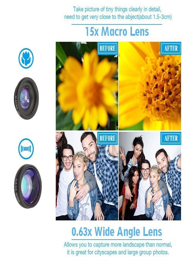 APEXEL APL-T18XBZJ5 Telephoto 4 in 1 Cellphone Lens Universal Kit 18X Mobile Phone Telephoto Lens 198° Fisheye Lens 0.63X Wide Angle 15X Macro Lens with Remote Shutter Mini Tripod Phone Holder for iPhone Samsung Huawei Xiaomi Most  Smartphones - Image 4