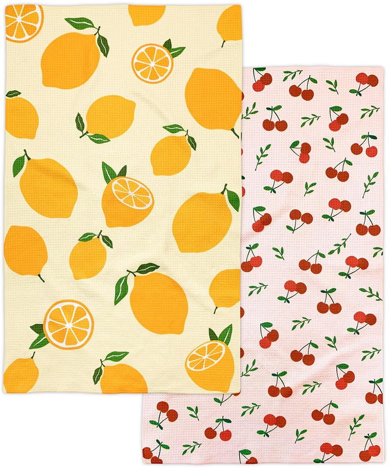Eulnars Kitchen Towels 18 x 30 Dish Towels Microfiber Tea Towels for Kitchen Drying Superior Absorbency Lemon Cherry Series 2Pack - Image 2