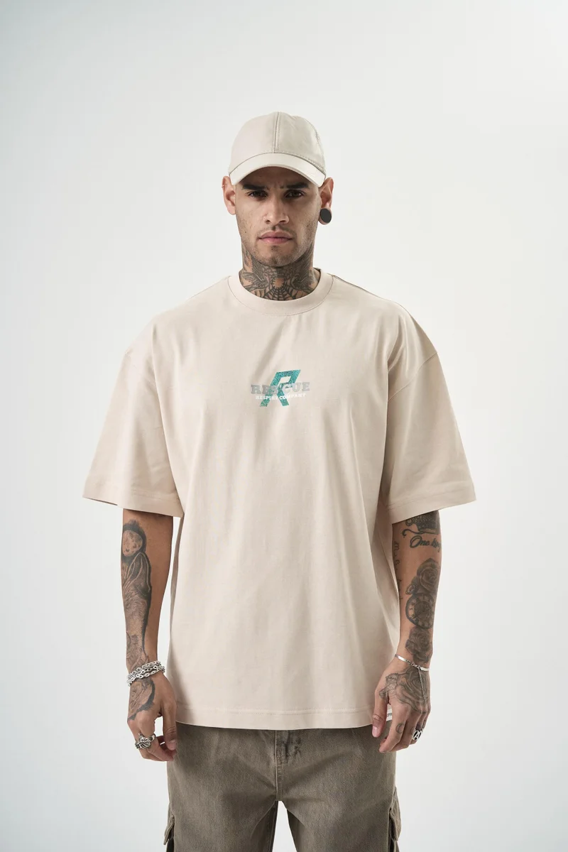 RESPIRE Men's Res'cue Print Oversize T-Shirt, Beige