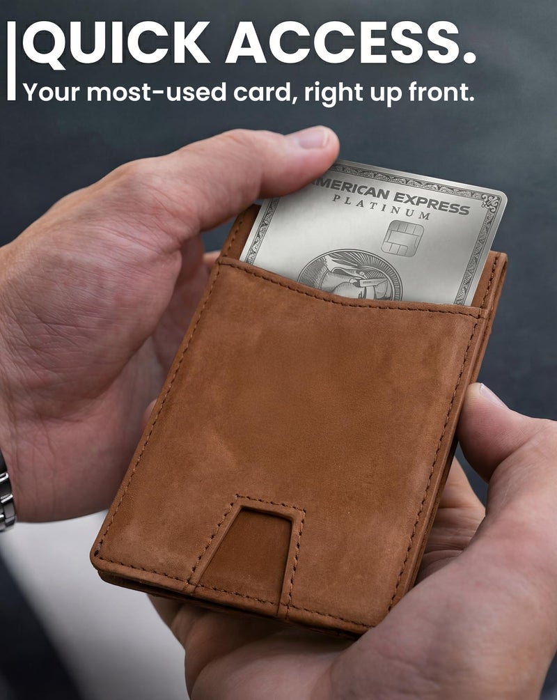 EVEO AirTag Wallet Men - Bifold Genuine Leather Wallets for Men, Air Tag Wallet With AirTag Holder, Smart Wallet for Mens Minimalist Wallet | Money Slot,10 Cards, AirTag Not Included* - Vintage Brown - Image 5