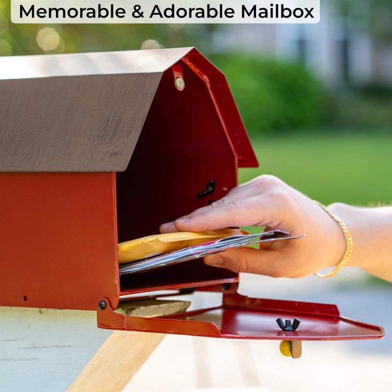 Made Easy Kit Metal Mailbox Animal Design - Fast Straight Forward Post Mounting Bracket Install - Durable All Weather Rust Resistant - Letters, Mail, Small Packages (Standard, Red Farm House) - Image 4