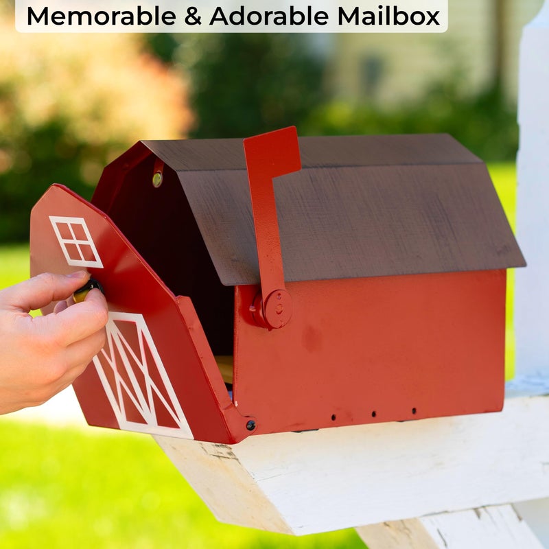 Made Easy Kit Metal Mailbox Animal Design - Fast Straight Forward Post Mounting Bracket Install - Durable All Weather Rust Resistant - Letters, Mail, Small Packages (Standard, Red Farm House) - Image 3
