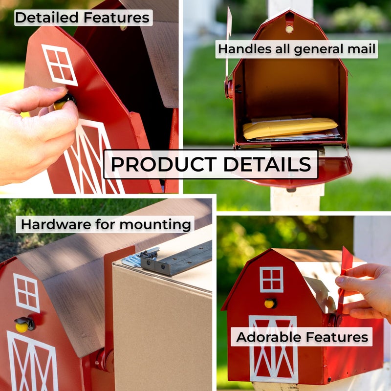Made Easy Kit Metal Mailbox Animal Design - Fast Straight Forward Post Mounting Bracket Install - Durable All Weather Rust Resistant - Letters, Mail, Small Packages (Standard, Red Farm House) - Image 5