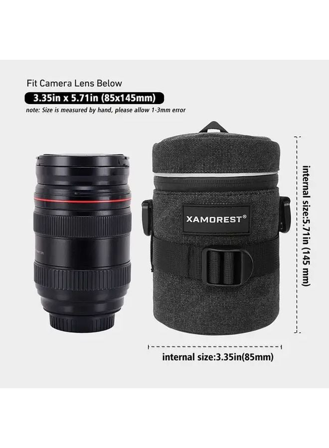 Thick Canvas Camera Lens Case Black L Durable Polyester Wrap Pouch Multiple Sizes - Image 1