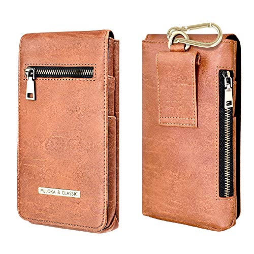 PULOKA Universal Mobile PU Leather Holster Pouch Belt Loop Carry Two Phone Upto 6.5 inch and Cash Card ID Proof and Accessories Perfect for Travel Companion – Brown - Image 1