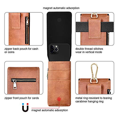 PULOKA Universal Mobile PU Leather Holster Pouch Belt Loop Carry Two Phone Upto 6.5 inch and Cash Card ID Proof and Accessories Perfect for Travel Companion – Brown - Image 3