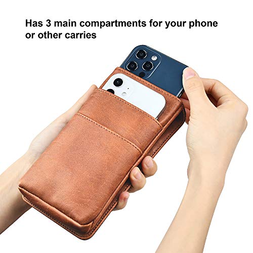 PULOKA Universal Mobile PU Leather Holster Pouch Belt Loop Carry Two Phone Upto 6.5 inch and Cash Card ID Proof and Accessories Perfect for Travel Companion – Brown - Image 2