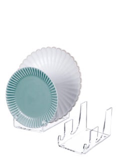 2 Pcs Acrylic Plate Stands for Display Clear Dinnerware Display Stand China Display Stand Plate Racks for Display China Place Setting Holder for Plates Platters (5.51 x 3.62 x 3.54 inch)