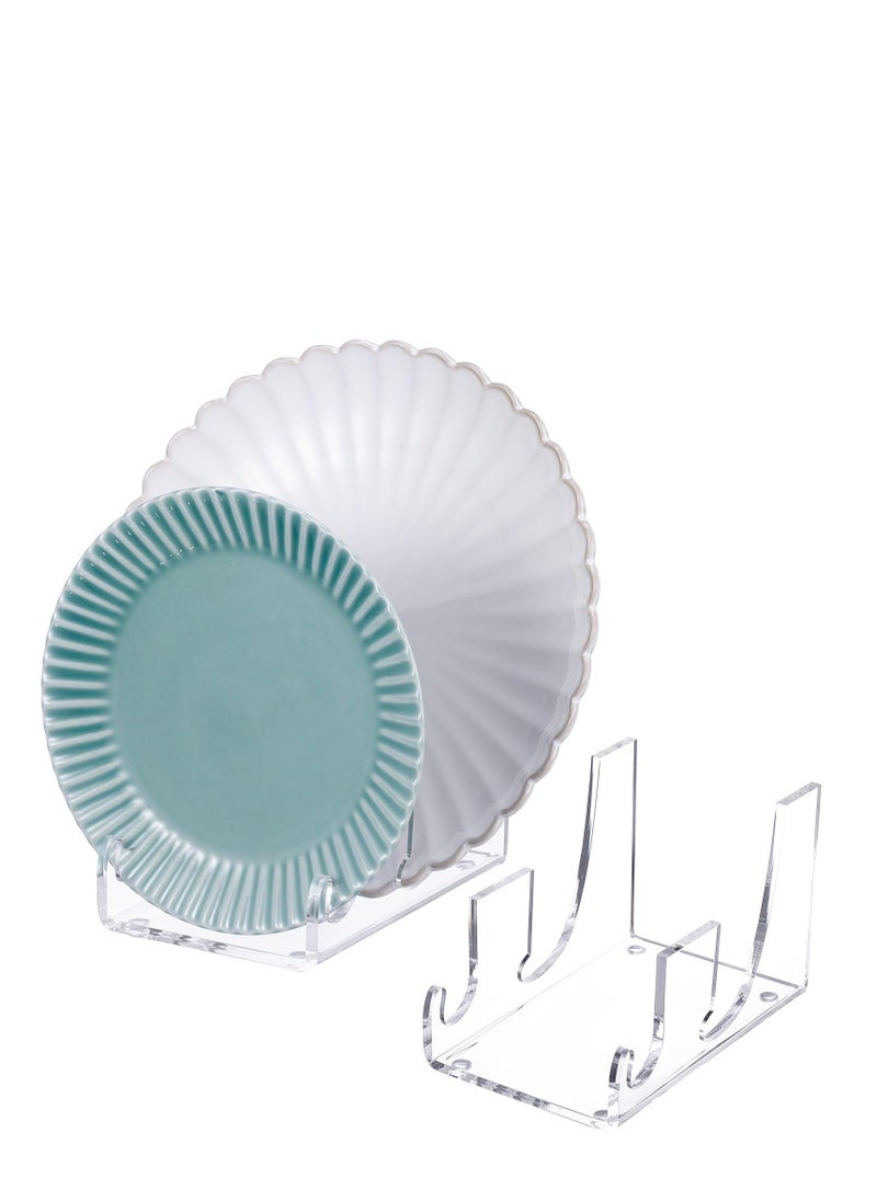 Generic - 2 Pcs Acrylic Plate Stands for Display Clear Dinnerware Display Stand China Display Stand Plate Racks for Display China Place Setting Holder for Plates Platters (5.51 x 3.62 x 3.54 inch) - Image 1