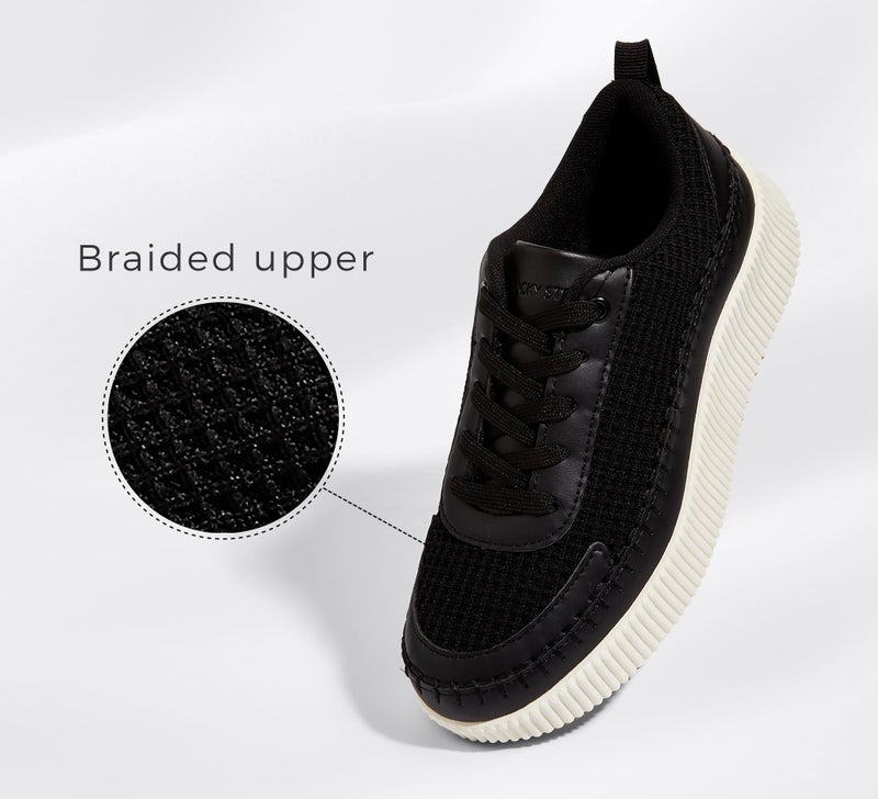 LUCKY STEP Women's Running Shoes Knit Non Slip Walking Trainers Casual Breathable Lightweight Sports Sneakers(Black Knit,7 B(M) US) - Image 2