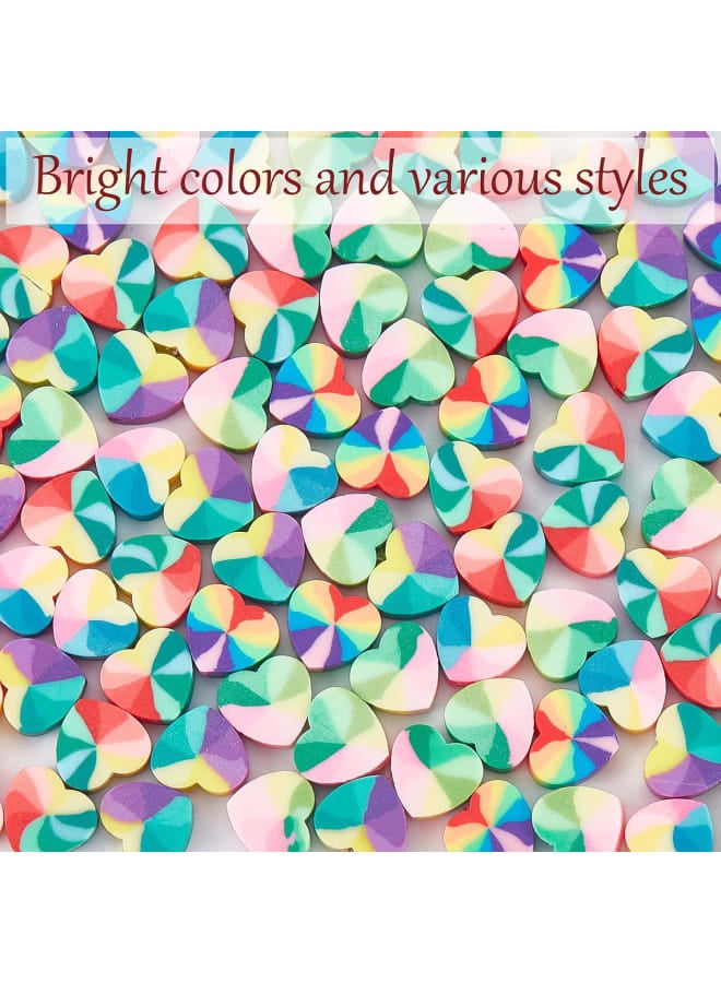 5 Colors Polymer Clay Beads 300pcs Rainbow Heart Clay Beads Polymer Colorful Loose Beads for Y2K Bracelets Necklace Phone Lanyard Keycahin DIY Hair Accessory Jewelry Making, 9x10x4mm - Image 4