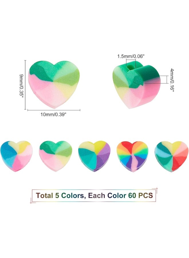 5 Colors Polymer Clay Beads 300pcs Rainbow Heart Clay Beads Polymer Colorful Loose Beads for Y2K Bracelets Necklace Phone Lanyard Keycahin DIY Hair Accessory Jewelry Making, 9x10x4mm - Image 2