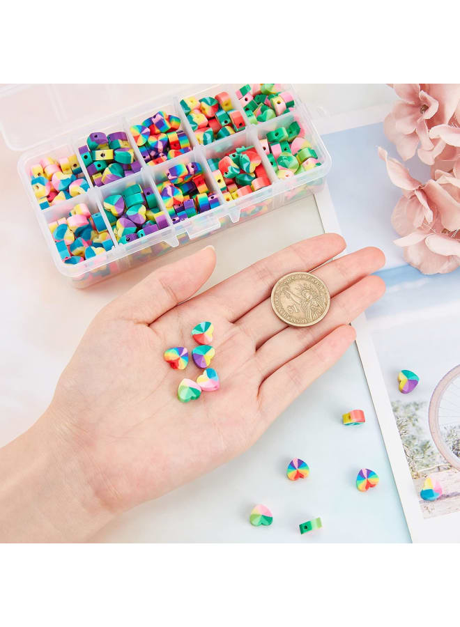 5 Colors Polymer Clay Beads 300pcs Rainbow Heart Clay Beads Polymer Colorful Loose Beads for Y2K Bracelets Necklace Phone Lanyard Keycahin DIY Hair Accessory Jewelry Making, 9x10x4mm - Image 3
