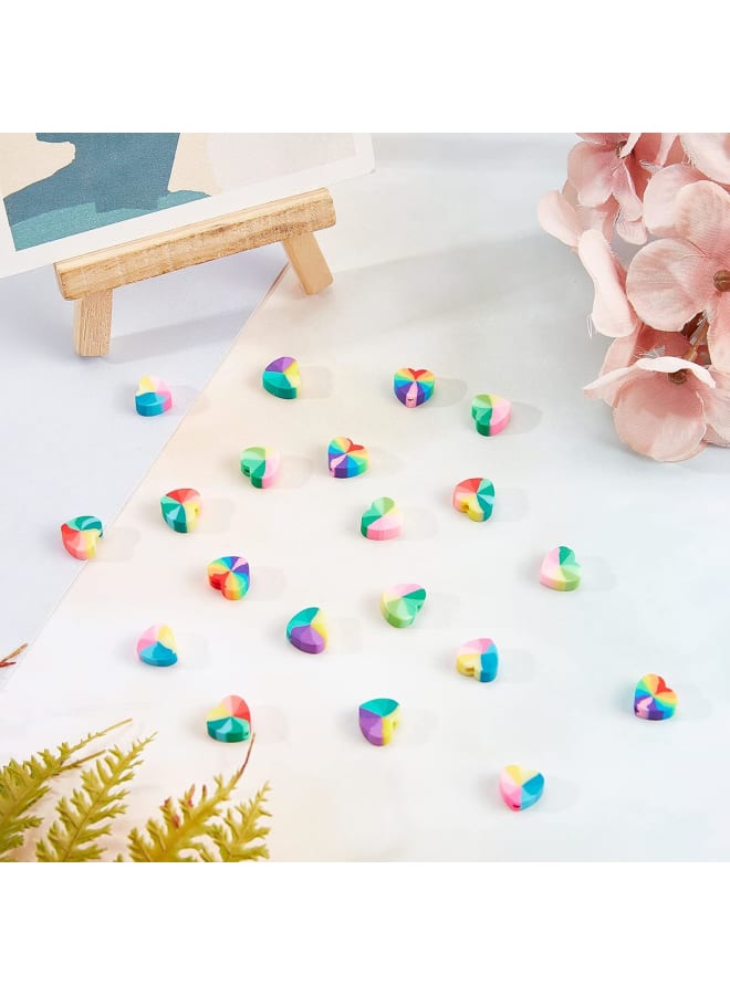 5 Colors Polymer Clay Beads 300pcs Rainbow Heart Clay Beads Polymer Colorful Loose Beads for Y2K Bracelets Necklace Phone Lanyard Keycahin DIY Hair Accessory Jewelry Making, 9x10x4mm - Image 5