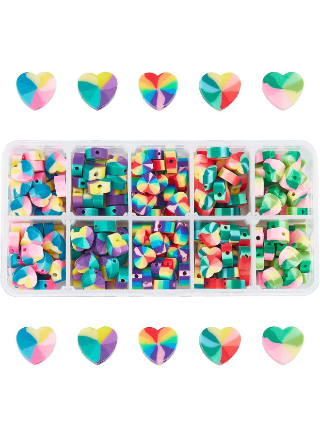 5 Colors Polymer Clay Beads 300pcs Rainbow Heart Clay Beads Polymer Colorful Loose Beads for Y2K Bracelets Necklace Phone Lanyard Keycahin DIY Hair Accessory Jewelry Making, 9x10x4mm - Image 1