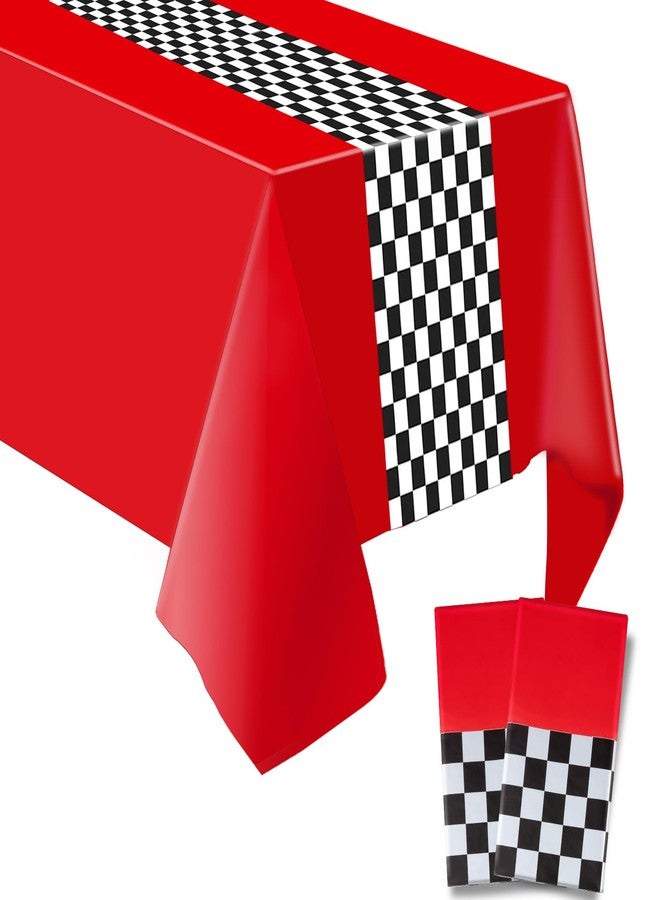 Giloner 2PCS Race Car Birthday Party Decorations, Red and White Checkered Tablecloth Race Car Table Cloth for Kids Boys Car Themed Party Table Decorations. 54 X 108 Inch(Red) (A-Red) - Image 1