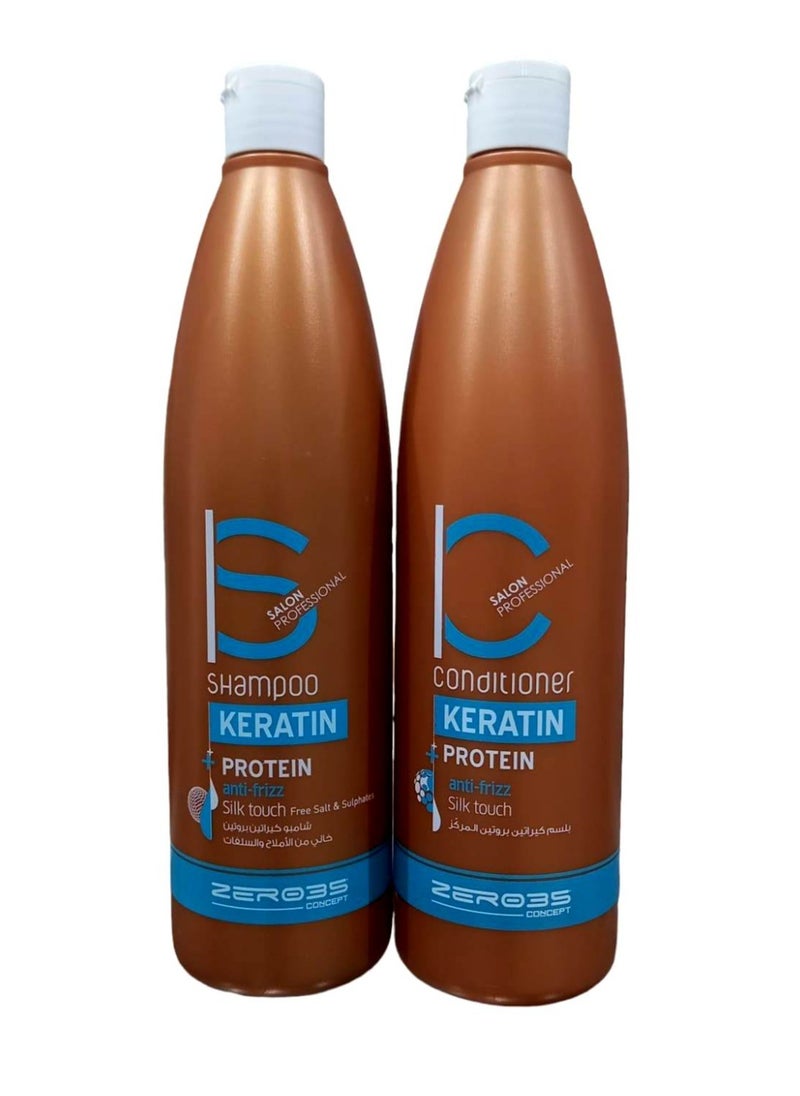 zero35 - Shampoo 500 ml and Conditioner 500 ml Keratin And Brotein Anti Frizz Silk Touch Free Salt and Sulphates - Image 1