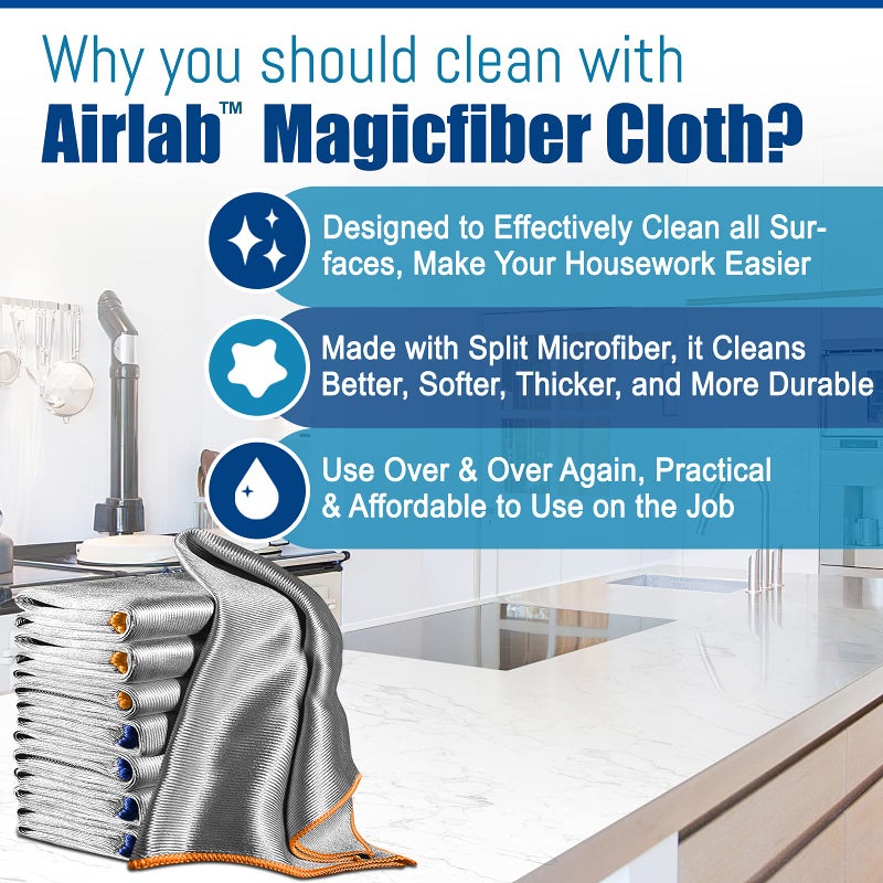 Airlab Streak Free Miracle Cleaning Cloth Easy Clean Pack of 8-12" x 16" Microfiber Dish Cloths Glass Polishing Lint Free for Kitchen Mirrors Wine Car - Image 2