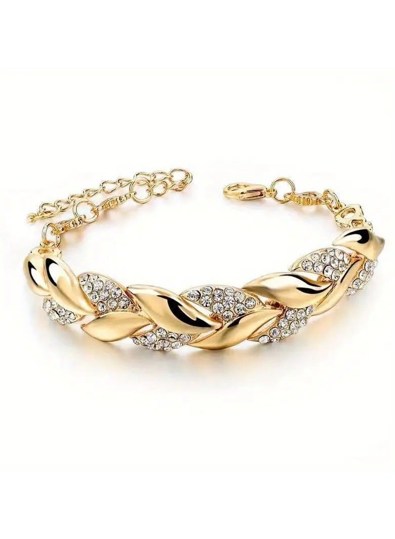 Goolsky Women's Golden Leaf Bracelet with Synthetic Crystals - Elegant Nature-Inspired Jewelry for Weddings, Valentine's Day Gifts & Special Occasions, Bracelets for Couples - Image 1