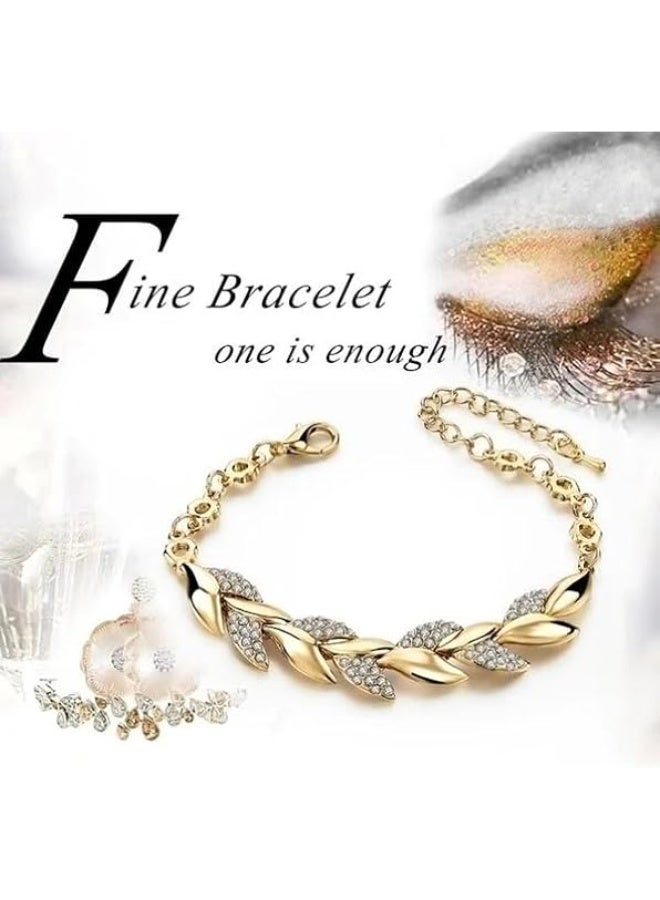 Goolsky Women's Golden Leaf Bracelet with Synthetic Crystals - Elegant Nature-Inspired Jewelry for Weddings, Valentine's Day Gifts & Special Occasions, Bracelets for Couples - Image 2