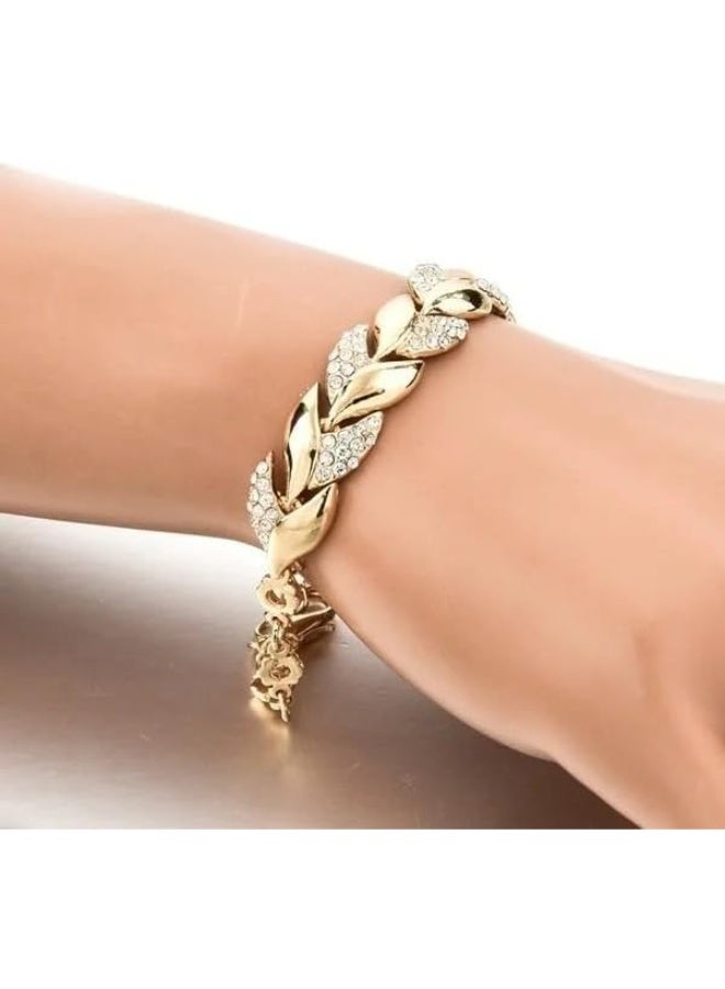 Goolsky Women's Golden Leaf Bracelet with Synthetic Crystals - Elegant Nature-Inspired Jewelry for Weddings, Valentine's Day Gifts & Special Occasions, Bracelets for Couples - Image 3