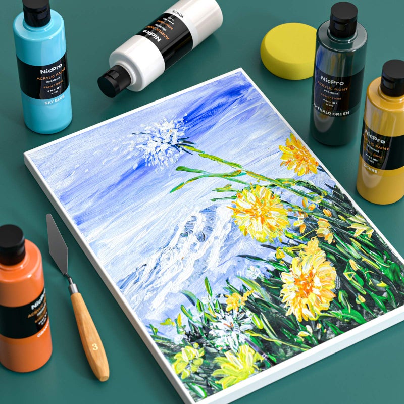Nicpro 18 Colors Large Acrylic Paint Set, 8.45oz/250 ml Artist Painting Supplies Bulk Non-Toxic For Multi Surface Canvas Wood Fabric Leather Cardboard Paper Crafts Rock Window Hobby with Color Wheel - Image 4