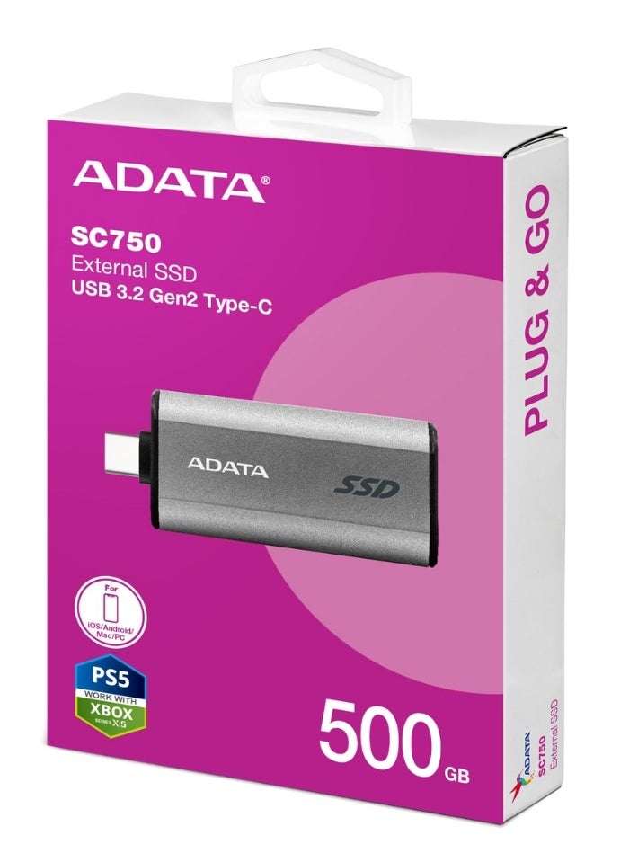 ADATA - SC750 500GB External Portable SSD USB-C 3.2 Gen 2 | High-speed Up to 1050 MB/s- | Black Titanium - Image 1