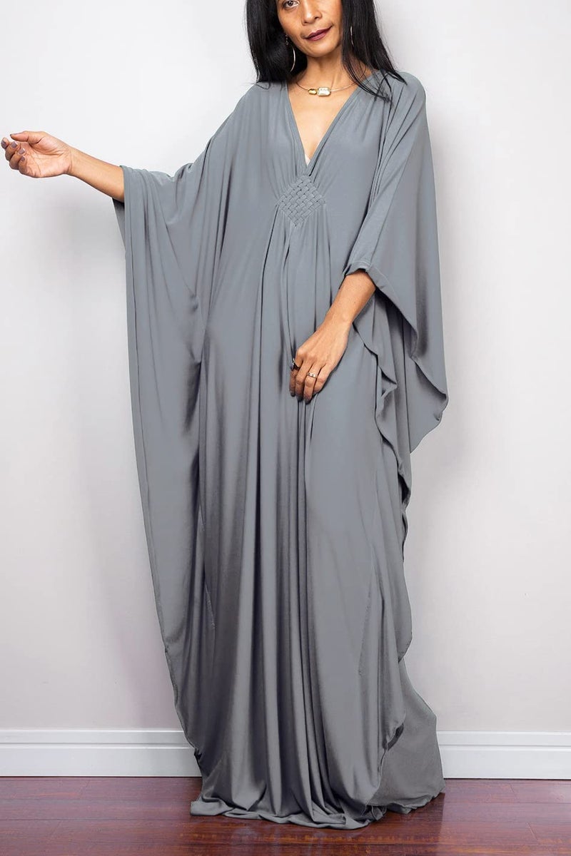 YouKD Women's Solid Color Long Kaftan Maxi Dress Pluse Size Homewear Beach Cover Up Robes - Image 5