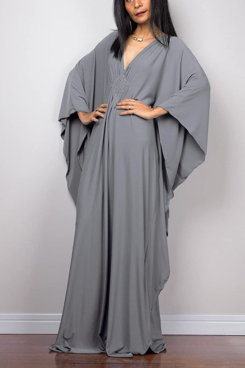YouKD Women's Solid Color Long Kaftan Maxi Dress Pluse Size Homewear Beach Cover Up Robes - Image 2