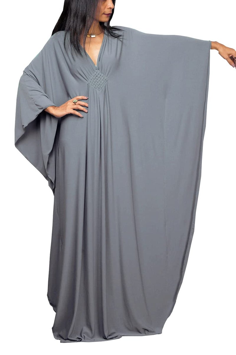 YouKD Women's Solid Color Long Kaftan Maxi Dress Pluse Size Homewear Beach Cover Up Robes - Image 1