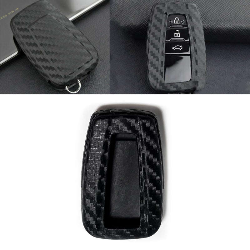 x xotic tech Carbon Fiber Pattern Silicone Key Fob Shell Skin Cover, Compatible with Toyota RAV4 Camry Highlander Corolla Avalon C-HR Prius 2018-2023 - 2/3/4 Buttons HYQ14FBC Keyless Entry Key Holder