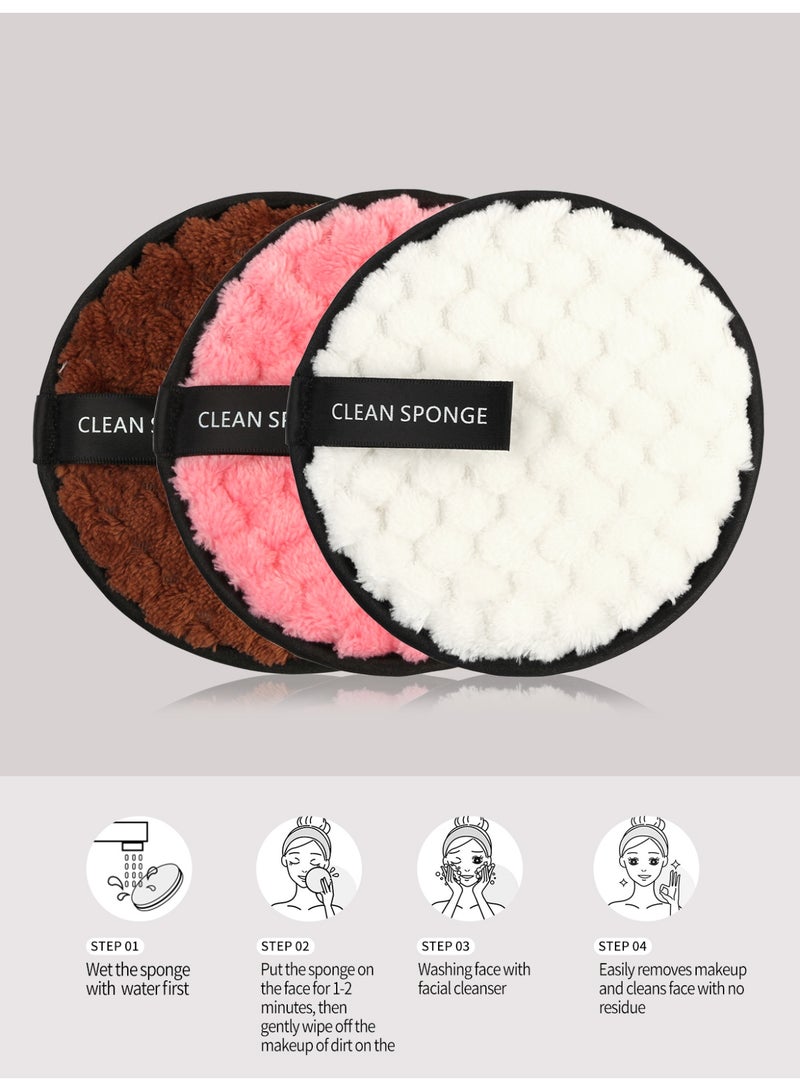 MAANGE 3pcs Makeup Remover Pads Reusable Rounds Soft Facial Cleaning Puffs Towels Double-Side Washable Make Up Removing Cloth Microfiber Multi-function(Brown, Pink, White) - Image 5
