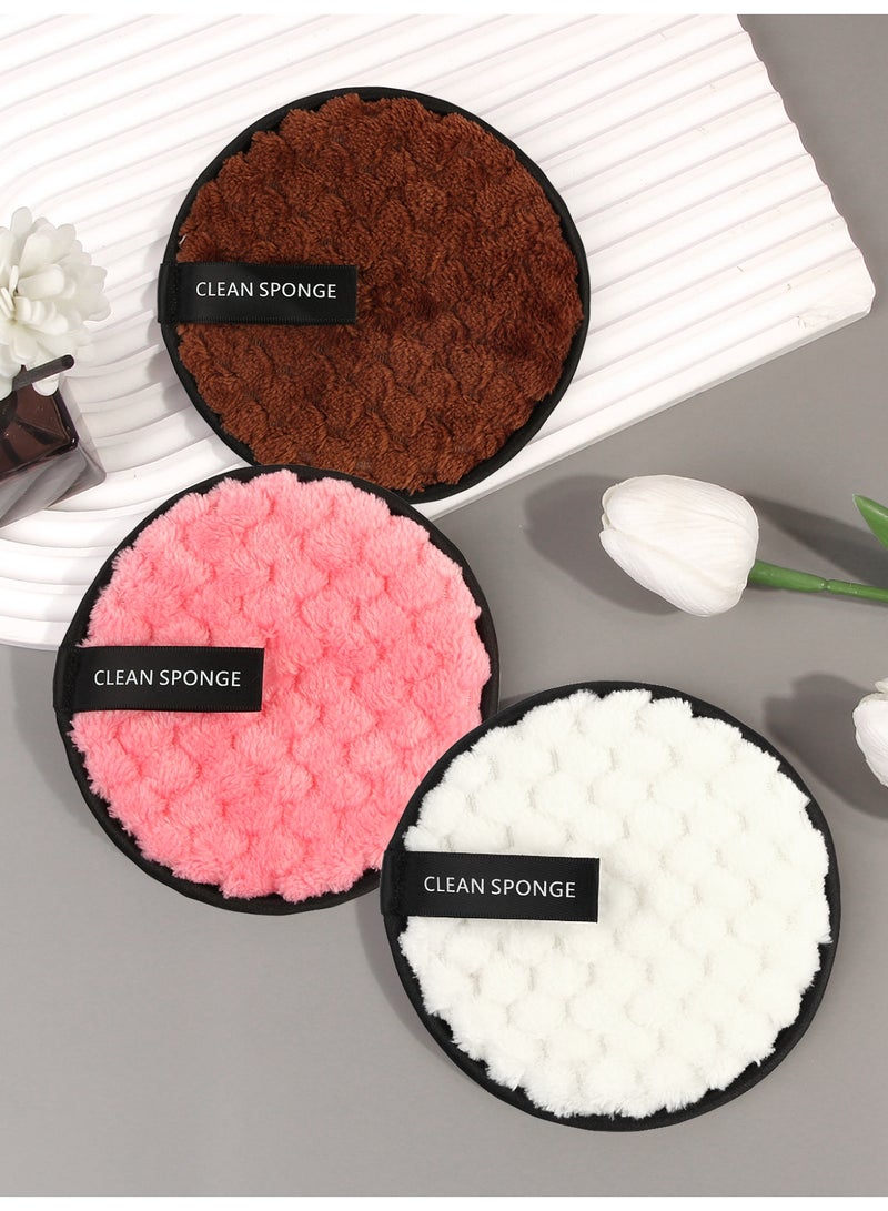 MAANGE 3pcs Makeup Remover Pads Reusable Rounds Soft Facial Cleaning Puffs Towels Double-Side Washable Make Up Removing Cloth Microfiber Multi-function(Brown, Pink, White) - Image 3