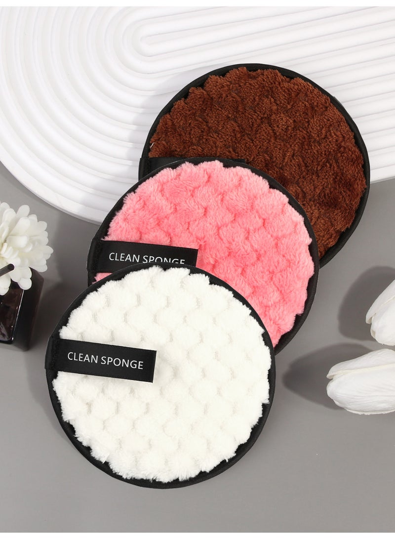 MAANGE 3pcs Makeup Remover Pads Reusable Rounds Soft Facial Cleaning Puffs Towels Double-Side Washable Make Up Removing Cloth Microfiber Multi-function(Brown, Pink, White) - Image 2