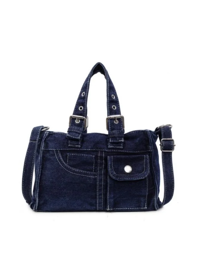 Take Two Dark Blue Denim Handbag with Flap Pocket