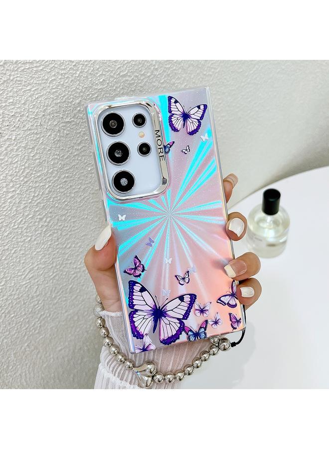 S-TOP Case For Samsung Galaxy S23 Ultra 5G Electroplating Laser Butterfly Phone Case with Wrist Strap - Image 1