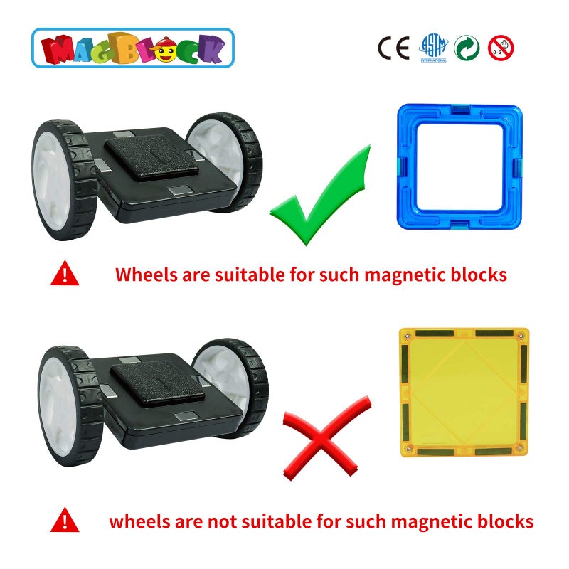 MAGBLOCK 4 Pieces Wheels Set Compatible with Hole Magnetic Blocks Wheels Bases for Kids/Toddler Toys (No Magnets) - Image 2
