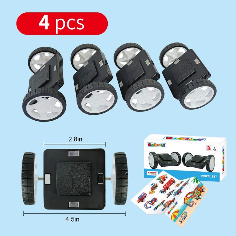 MAGBLOCK 4 Pieces Wheels Set Compatible with Hole Magnetic Blocks Wheels Bases for Kids/Toddler Toys (No Magnets) - Image 3