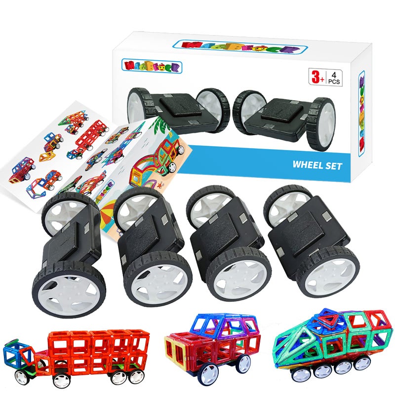 MAGBLOCK 4 Pieces Wheels Set Compatible with Hole Magnetic Blocks Wheels Bases for Kids/Toddler Toys (No Magnets) - Image 1