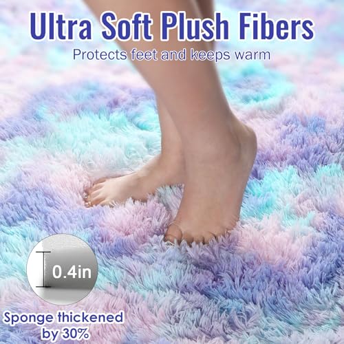 PAGISOFE Soft Purple Rainbow Rugs for Living Room, Fluffy 5x7 Area Rug, PlushCute Kawaii Rug for Bedroom Kids Room Baby Nursery, Girls Room Decor Mermaid Rugs Fuzzy Fur Pastel Carpet, Cozy Cloud Rug - Image 4