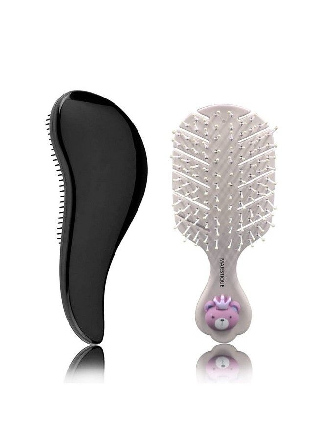 MAJESTIQUE 2 Pcs Mini Hair Brush Travel Detangling Brushes Biofriendly Detangling Brush For Baby Kids Women Men Small Hair Brush Pocket Pro For Curly Hair Wet Dry Hair Brush (Multicolor)  - Image 1
