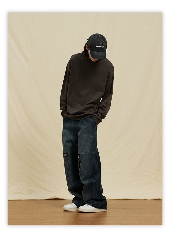 Generic - UNF FOG- Solid Color Cotton Long Sleeve T-Shirt With High Neck - Image 1