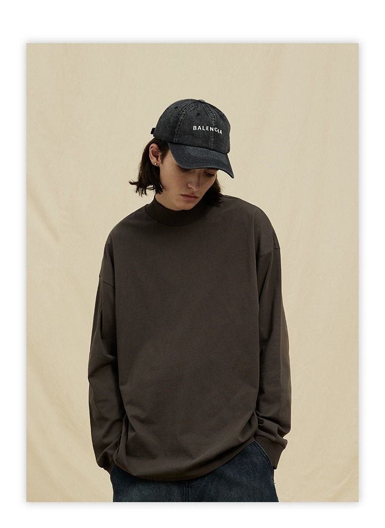 Generic - UNF FOG- Solid Color Cotton Long Sleeve T-Shirt With High Neck - Image 1