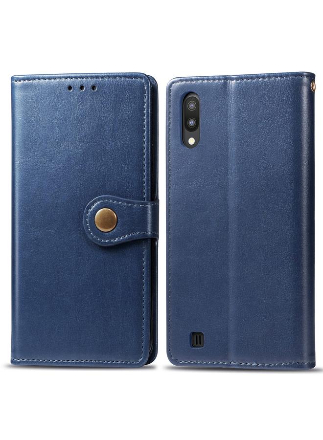 Retro Solid Color Leather Buckle Mobile Phone Protection Leather Case with Photo Frame & Card Slot & Wallet & Bracket Function for Galaxy M10